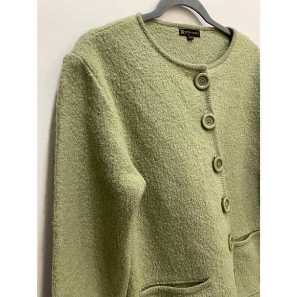 Vintage Rino Rossi Boiled Wool Jacket Cardigan Button Up Floral Cutout Green M - Picture 3 of 16